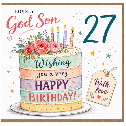 God Son 27th Birthday Card, Lovely Wishing You a Very Happy Birthday Card