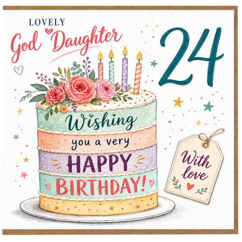 24th Birthday Card For God Daughter, Lovely Floral Cake Birthday Card