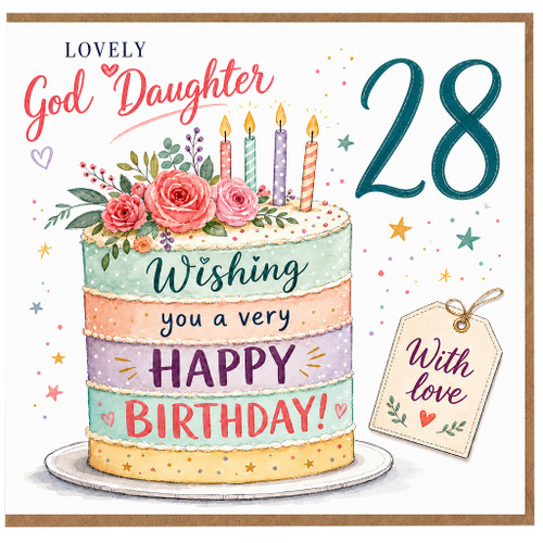 28th Birthday Card for God Daughter, Lovely Wishing You a Very Happy Birthday With Love
