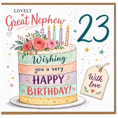 Great Nephew 23rd Birthday Card, Lovely Birthday Cake Design