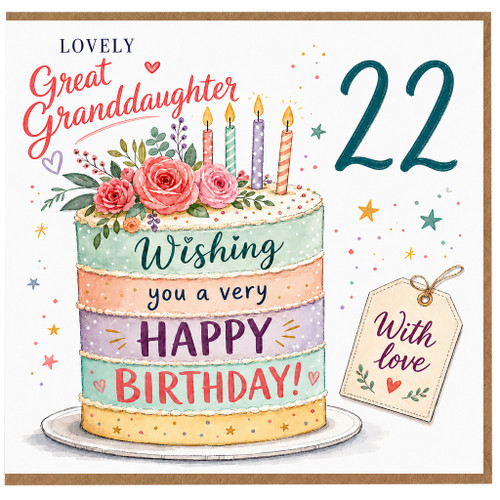 Great Granddaughter 22nd Birthday Card, Lovely Birthday Card for Great Granddaughter