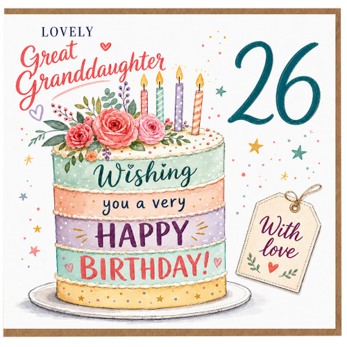 26th Birthday Card for Great Granddaughter, Lovely Happy Birthday Card