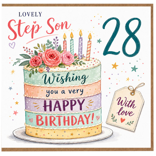Step Son 28th Birthday Card, Lovely Happy Birthday Card With Love