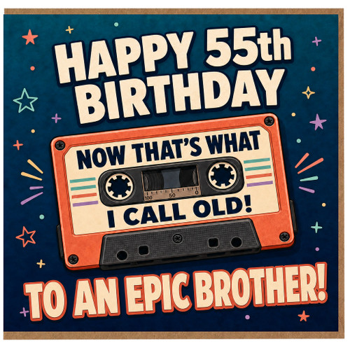 55th Birthday Card for Brother, Happy 55th Birthday Retro Cassette Card