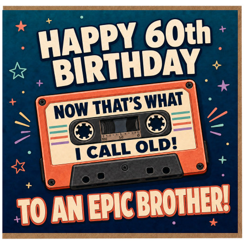 60th Birthday Card for Brother, Retro Cassette Tape Funny Birthday Card