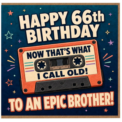 66th Birthday Card for Brother, Funny Retro Cassette Tape Card