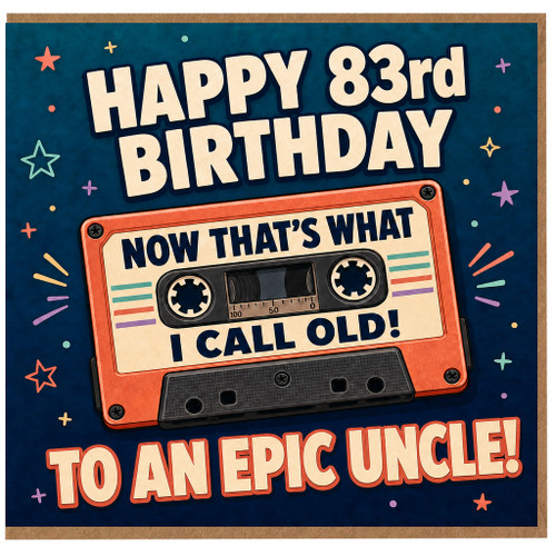83rd Birthday Card for Uncle, Retro Cassette Tape Birthday Card, Funny Uncle Birthday Card