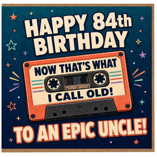 84th Birthday Card for Uncle, Funny Retro Cassette Tape Birthday Card
