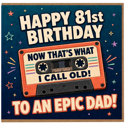 81st Birthday Card for Dad, Retro Cassette Funny Birthday Card
