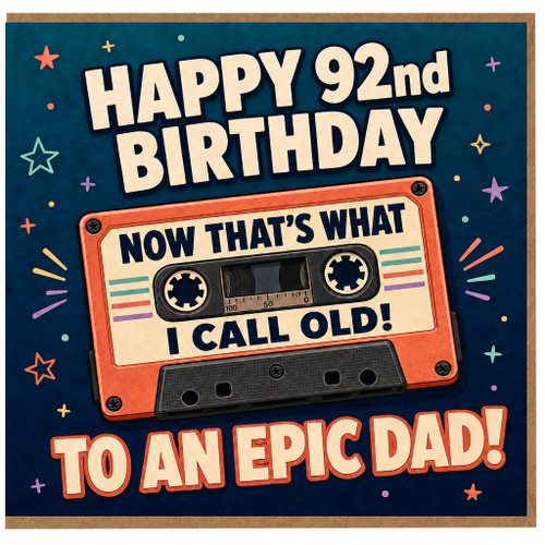 92nd Birthday Card for Dad, Retro Cassette Style Epic Dad Birthday Card