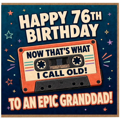 76th Birthday Card for Granddad, Retro Cassette Joke Card