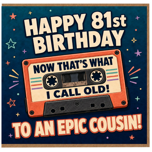 81st Birthday Card for Cousin, Funny Retro Cassette Birthday Card, To An Epic Cousin