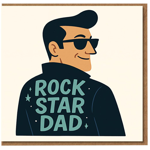Rock Star Dad Father's Day Card - Retro Cool Dad in Sunglasses and Leather Jacket, Fun Music Theme for