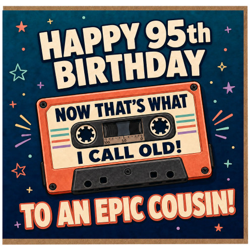 95th Birthday Card for Cousin, Retro Cassette Tape Funny Birthday Card