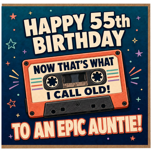 55th Birthday Card for Auntie, Now That's What I Call Old Retro Cassette Design