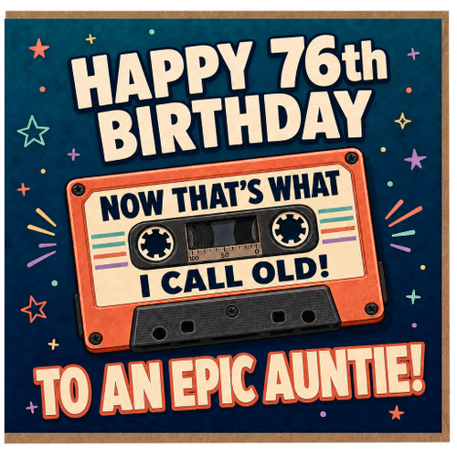76th Birthday Card for Auntie, Retro Cassette Funny Birthday Card