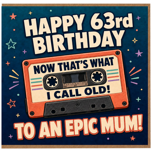 63rd Birthday Card for Mum, Retro Cassette Funny Birthday Card