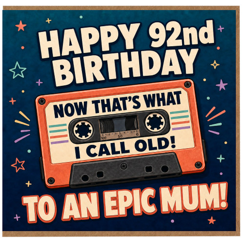 92nd Birthday Card for Mum, Retro Cassette Style Birthday Card