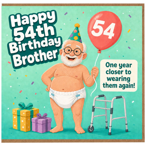 Brother 54th Birthday Card, Funny Happy 54th Birthday Brother Card