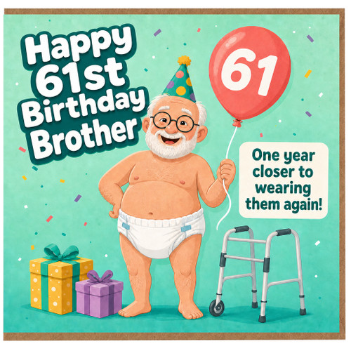 61st Birthday Brother Card, Funny Birthday Card for Brother