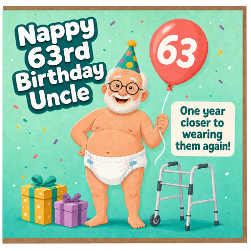 Uncle 63rd Birthday Card, Funny Nappy Birthday Card for Uncle