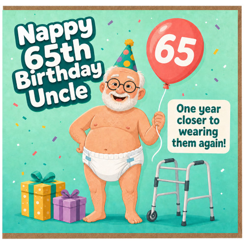 65th Birthday Card for Uncle, Funny Nappy 65th Birthday Card
