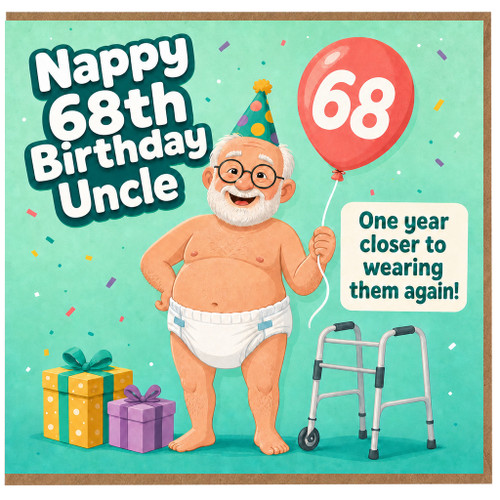 68th Birthday Card for Uncle, Funny Nappy Birthday Card