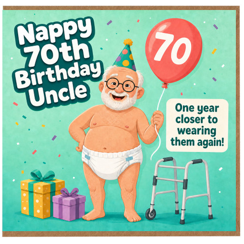 70th Birthday Card for Uncle, Funny Nappy 70th Birthday Card