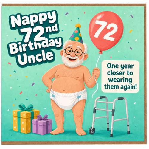 72nd Birthday Uncle Card, Funny Nappy Birthday Card for Uncle