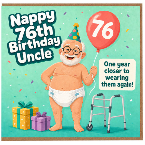 76th Birthday Card for Uncle, Funny Nappy Birthday Card