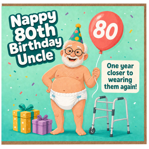80th Birthday Card for Uncle, Funny Milestone Birthday Card