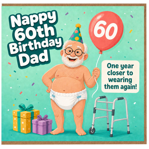 60th Birthday Card For Dad, Funny Nappy 60th Birthday Card