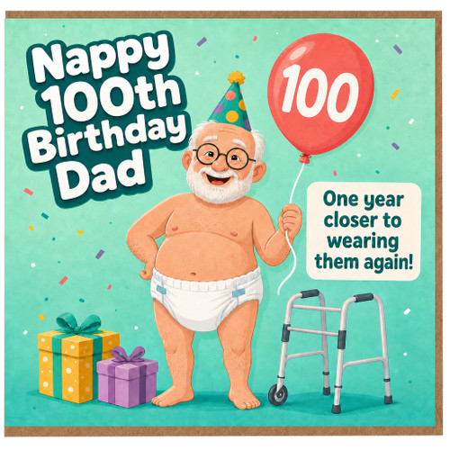 100th Birthday Dad Card, Funny Nappy Birthday Card for Dad