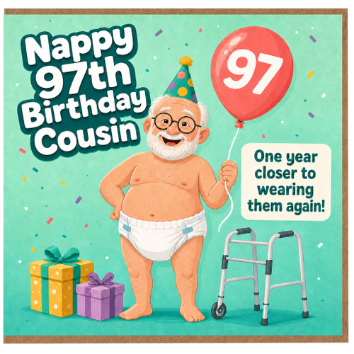 97th Birthday Cousin Card, Funny Birthday Card for Cousin, One Year Closer to Wearing Them Again