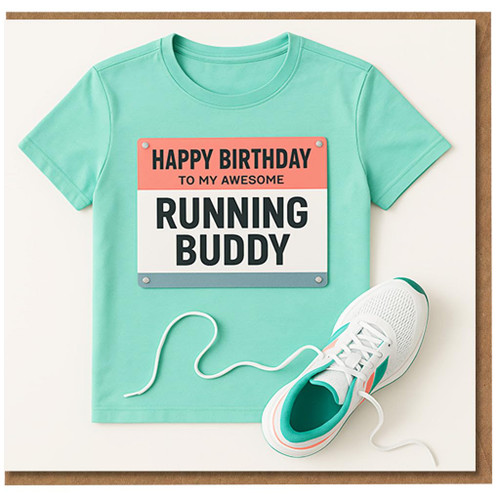 Happy Birthday To My Awesome Running Buddy Card - Sporty Race Bib Design for Runner Friend, Jogging Partner or Marathon Mate