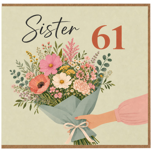 Sister 61st Birthday Card, Floral Bouquet Card