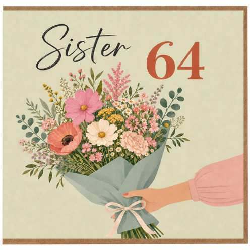 Sister 64th Birthday Card, Floral Bouquet Design