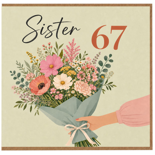 Sister 67th Birthday Card, Floral Bouquet Design