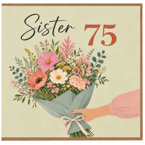 Sister 75th Birthday Card, Floral Bouquet Design