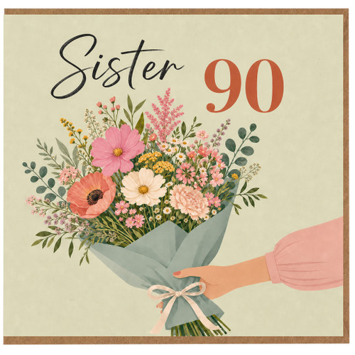 Sister 90th Birthday Card, Floral Bouquet Card for Sister