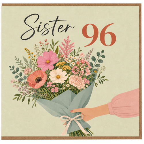 Sister 96th Birthday Card, Floral Bouquet Design