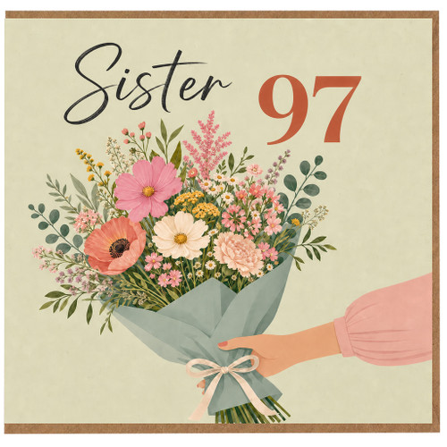 Sister 97th Birthday Card, Floral Bouquet Design