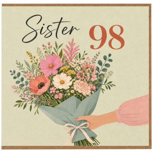 Sister 98th Birthday Card, Floral Bouquet Design