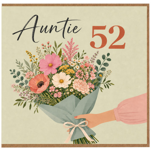 Auntie 52nd Birthday Card, Floral Bouquet Birthday Card