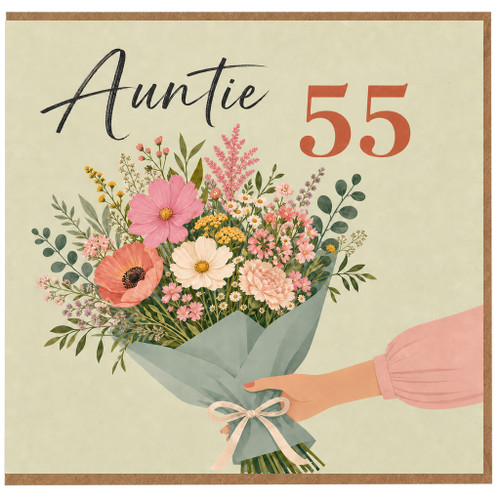 55th Birthday Card for Auntie, Floral Bouquet Design