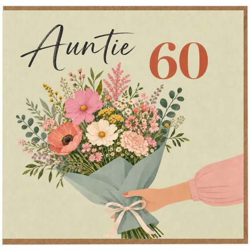 60th Birthday Card for Auntie, Floral Bouquet Design