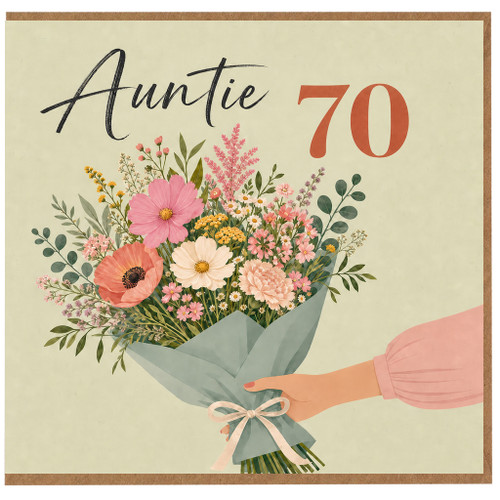 Auntie 70th Birthday Card, Floral Bouquet Card for Auntie
