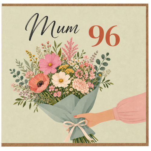 Mum 96th Birthday Card - Floral Bouquet Design