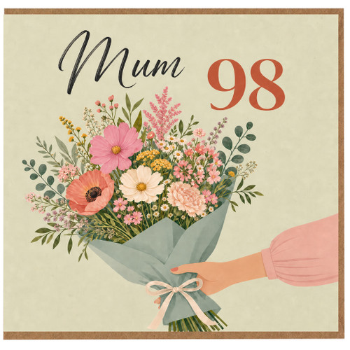 Mum 98th Birthday Card Floral Bouquet Design