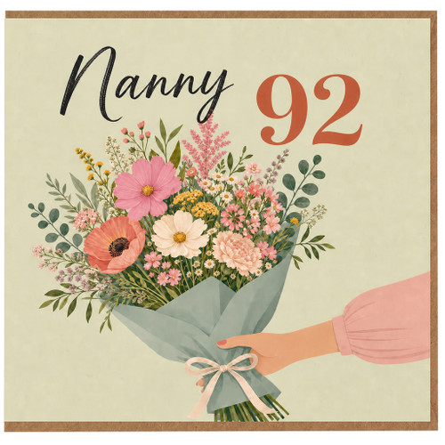 Nanny 92nd Birthday Card, Floral Bouquet Design